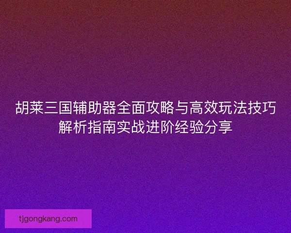 胡莱三国辅助器全面攻略与高效玩法技巧解析指南实战进阶经验分享