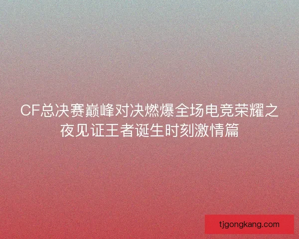 CF总决赛巅峰对决燃爆全场电竞荣耀之夜见证王者诞生时刻激情篇 CF总决赛巅峰对决燃爆全场电竞荣耀之夜见证王者诞生时刻激情篇